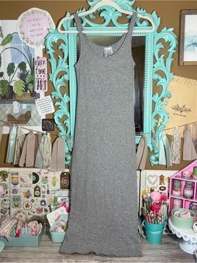Divided H&M Basic Gray Midi Ribbed Sleeveless Tank Pencil Dress Womens XS Summer